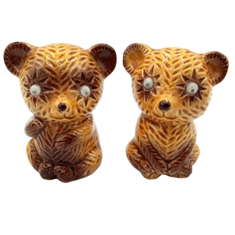 Salt Pepper Shakers Teddy Bear Cub Googly Eye Vintage Japan Set Cute 2.75 Inches